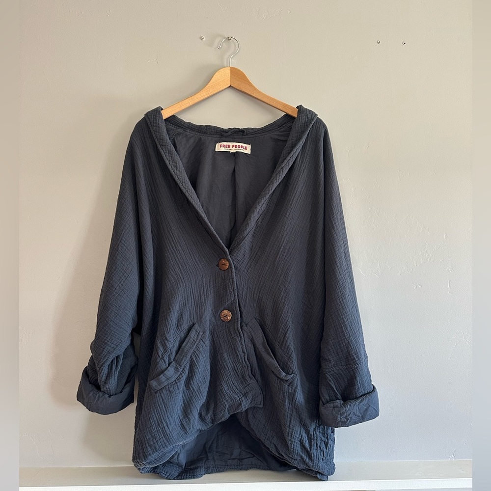 Free People | Oversized Blue Cotton Cardigan